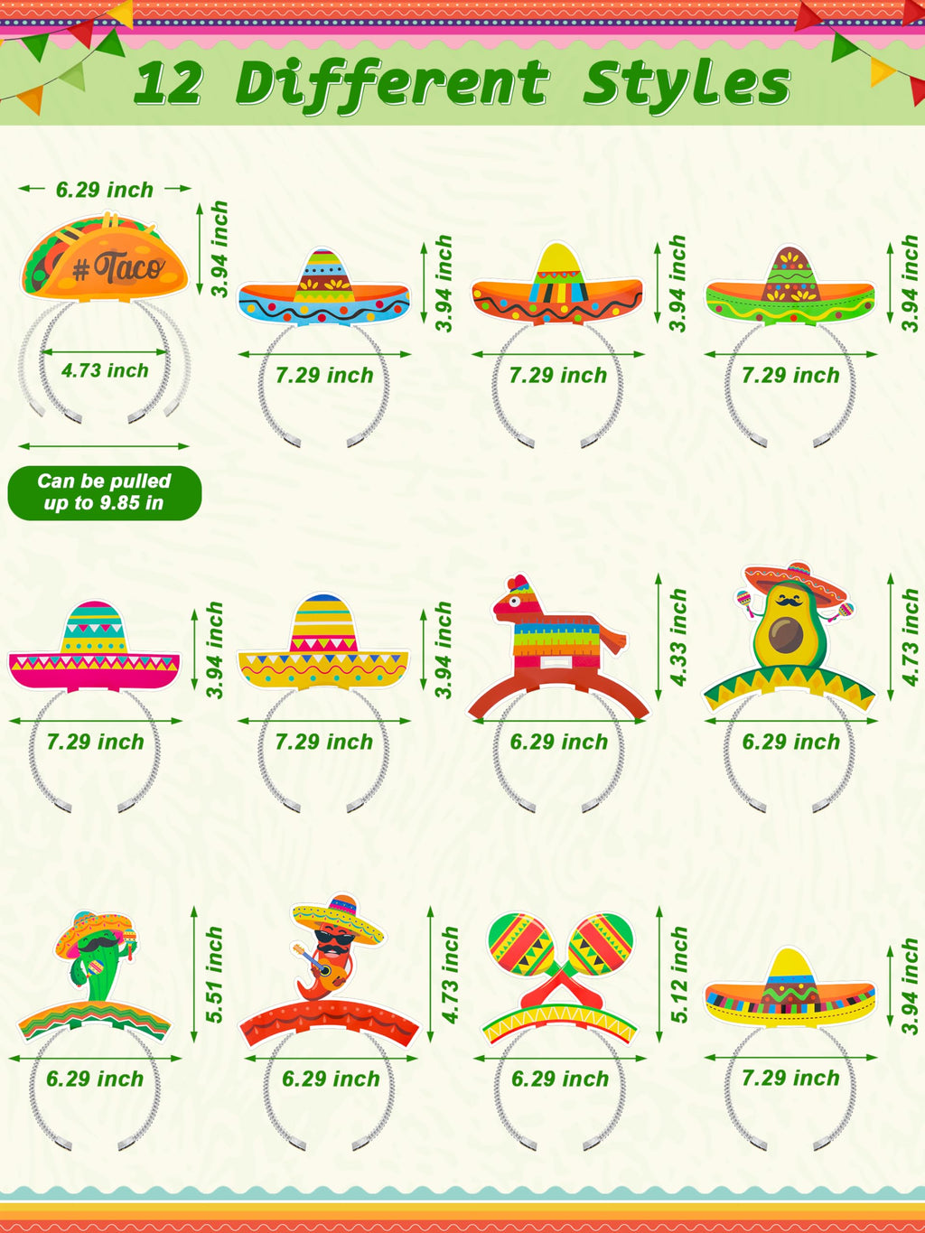 Melisheer 24 Pcs Cinco de Mayo Party Hats & Accessories – 12 Styles