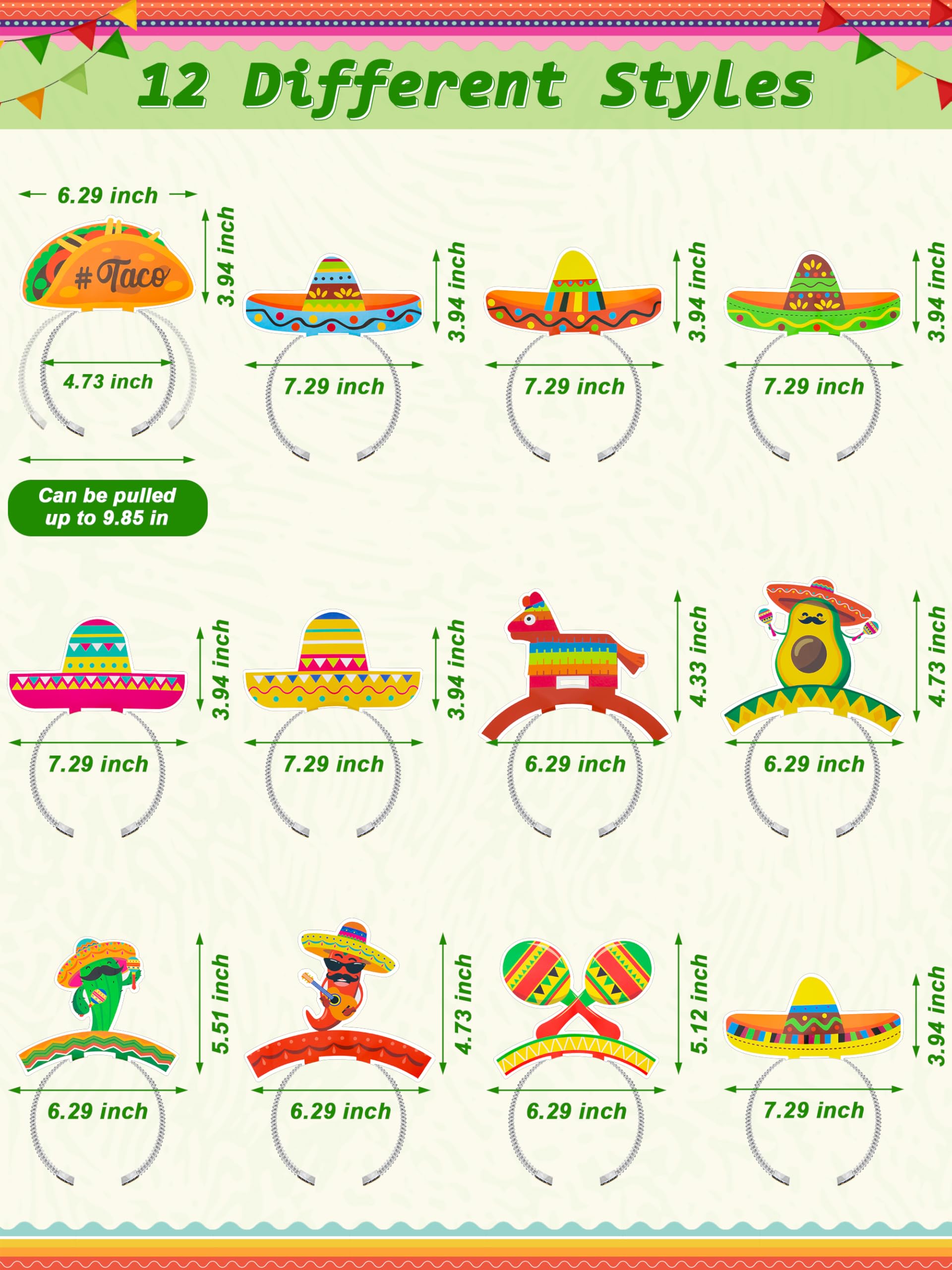 Melisheer 24 Pcs Cinco de Mayo Party Hats & Accessories – 12 Styles