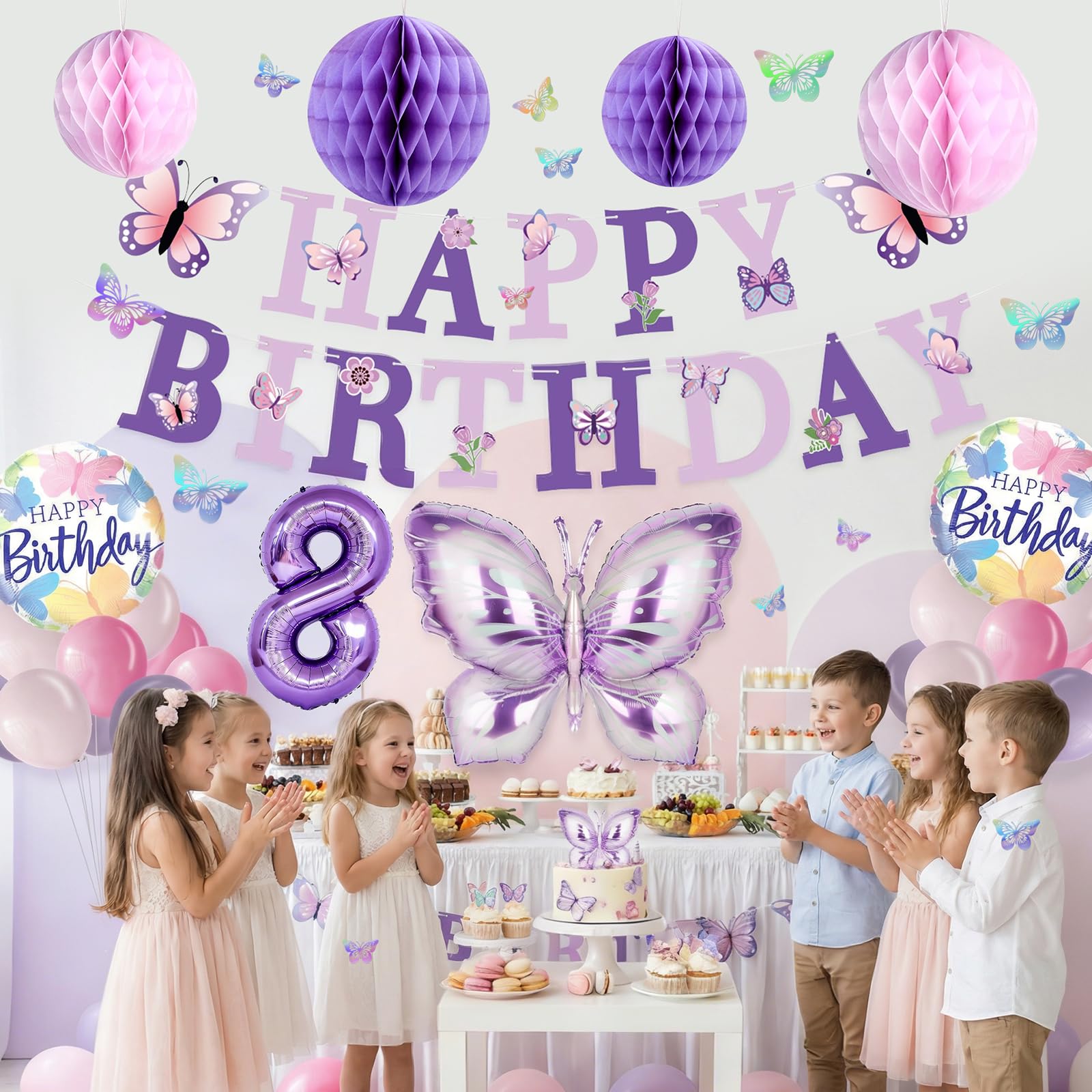 melody fantasy Purple Butterfly Birthday Decorations for 8th Birthday Girls | 3D Butterflies & Foil Balloons