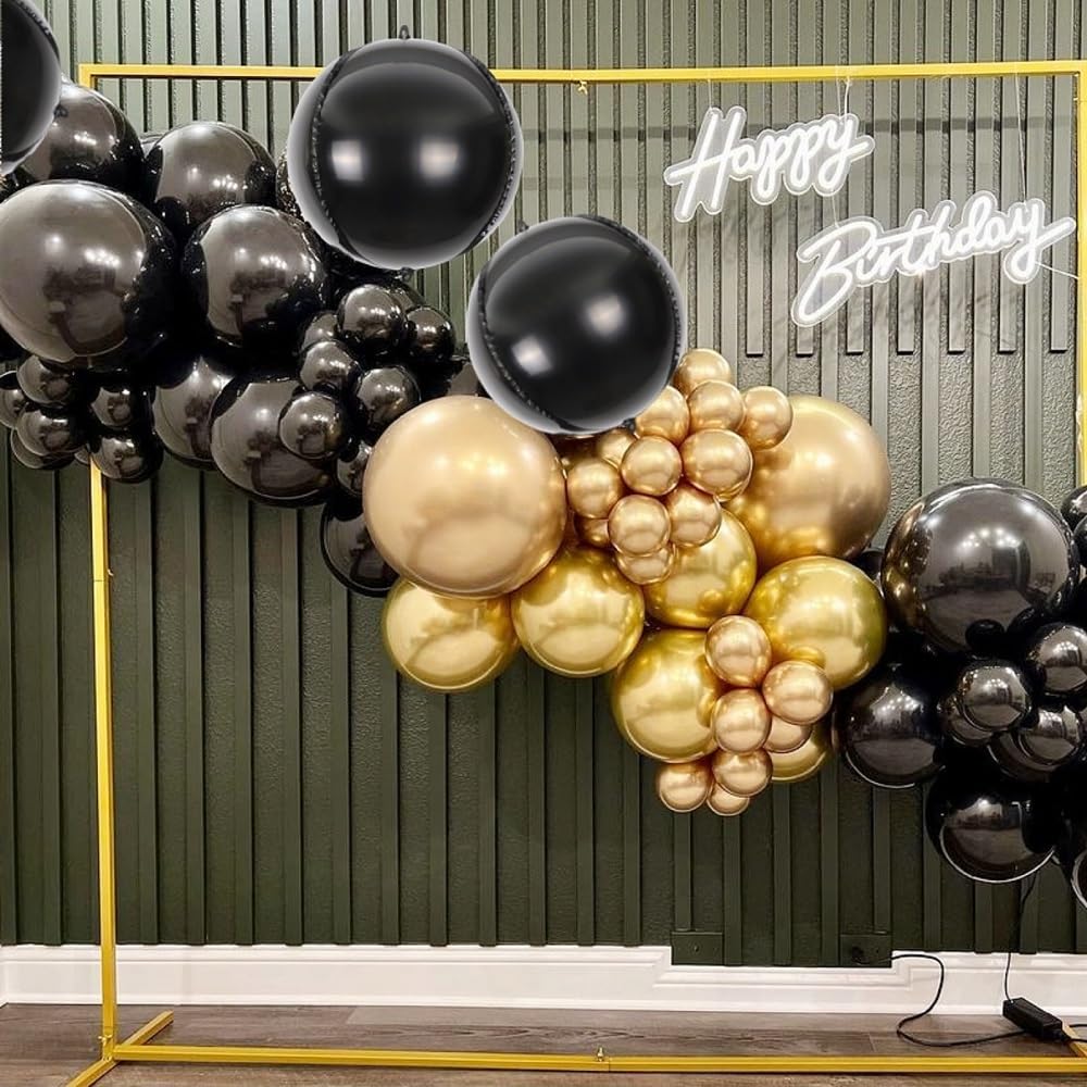 Melody Fantasy 14pcs Black Foil Balloons – 22in, 15in & 10in Large Chrome Mylar Balloons Set for Party Decor