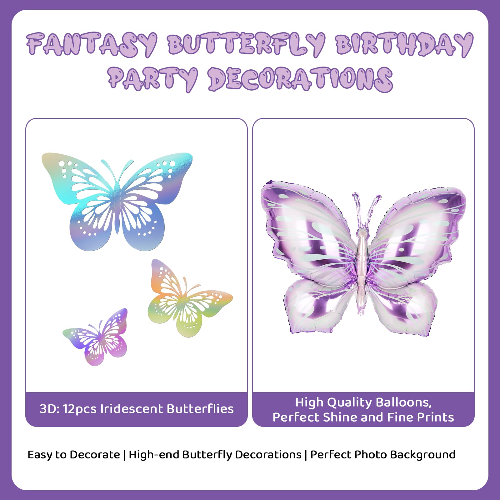 Melody Fantasy Purple Butterfly Birthday Decorations for 5th Birthday Girls - Balloons, Honeycomb Balls & 3D Butterflies