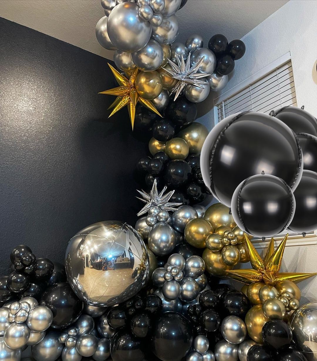 Melody Fantasy 14pcs Black Foil Balloons – 22in, 15in & 10in Large Chrome Mylar Balloons Set for Party Decor