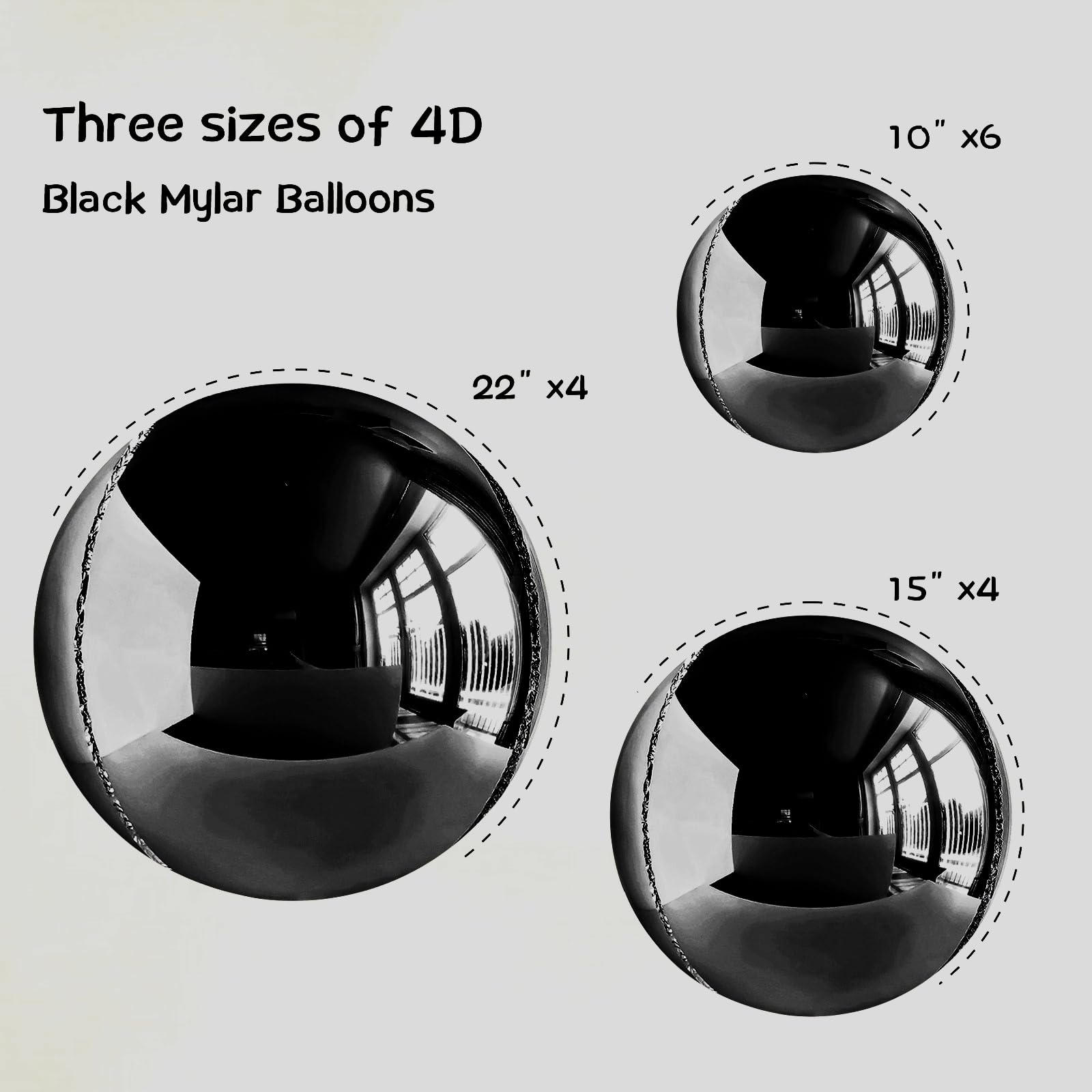 Melody Fantasy 14pcs Black Foil Balloons – 22in, 15in & 10in Large Chrome Mylar Balloons Set for Party Decor