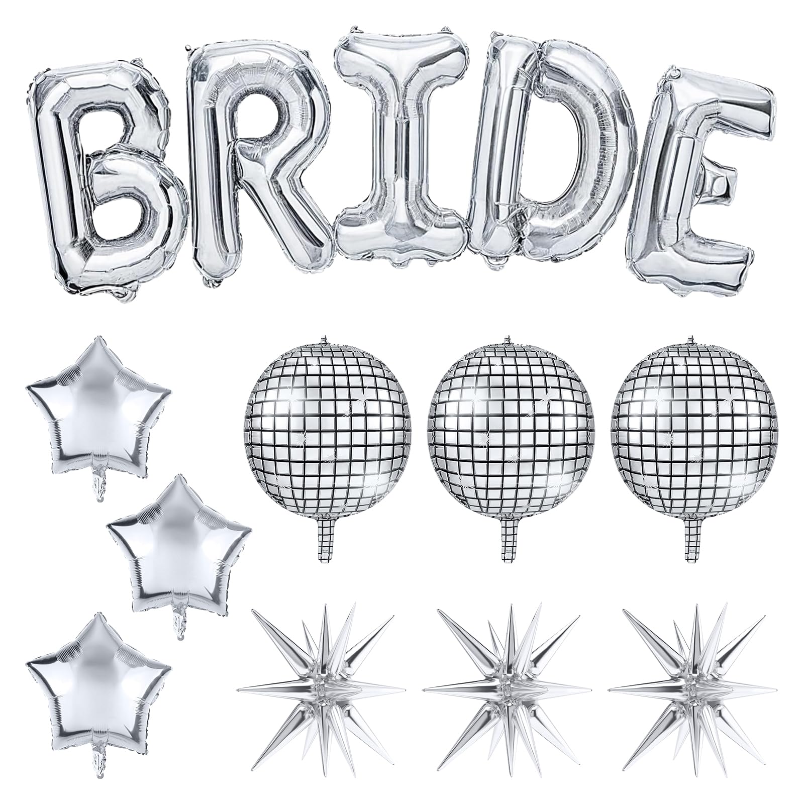 Melody Fantasy Bride Balloons Kit – Silver Giant 32in BRIDE Letters + Silver Balloons