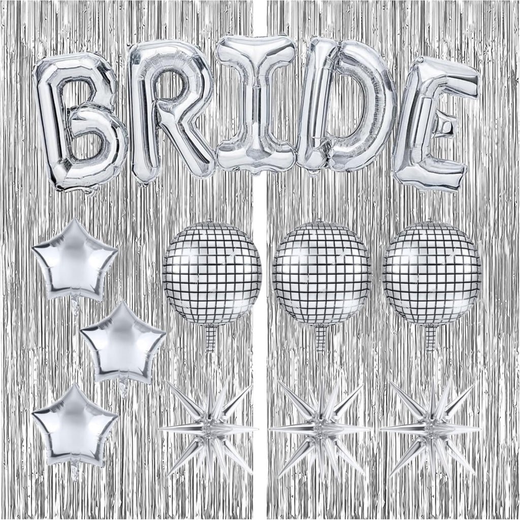 Melody Fantasy Bride Balloons Kit – Silver Giant 32in BRIDE Letters + Silver Balloons