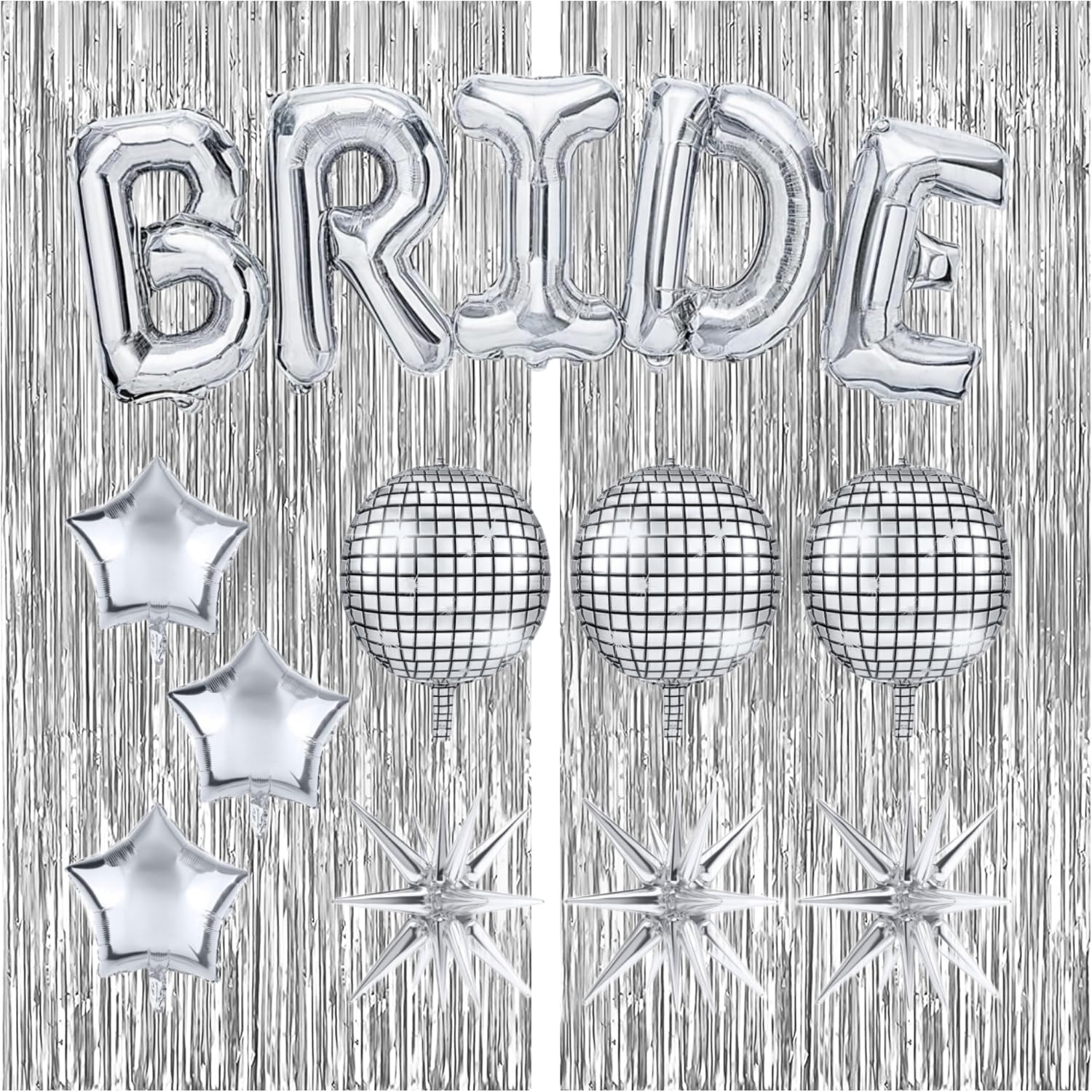 Melody Fantasy Bride Balloons Kit – Silver Giant 32in BRIDE Letters + Silver Balloons