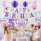 Melody Fantasy Purple Butterfly Birthday Decorations for 5th Birthday Girls - Balloons, Honeycomb Balls & 3D Butterflies