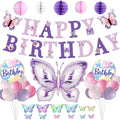 Purple Butterfly Birthday Decorations - melody fantasy 3D Butterflies, Honeycomb Balls & Balloons Kit