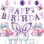Purple Butterfly Birthday Decorations - melody fantasy 3D Butterflies, Honeycomb Balls & Balloons Kit