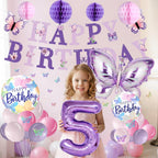 Melody Fantasy Purple Butterfly Birthday Decorations for 5th Birthday Girls - Balloons, Honeycomb Balls & 3D Butterflies