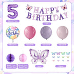Melody Fantasy Purple Butterfly Birthday Decorations for 5th Birthday Girls - Balloons, Honeycomb Balls & 3D Butterflies
