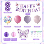 melody fantasy Purple Butterfly Birthday Decorations for 8th Birthday Girls | 3D Butterflies & Foil Balloons