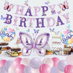 Purple Butterfly Birthday Decorations - melody fantasy 3D Butterflies, Honeycomb Balls & Balloons Kit