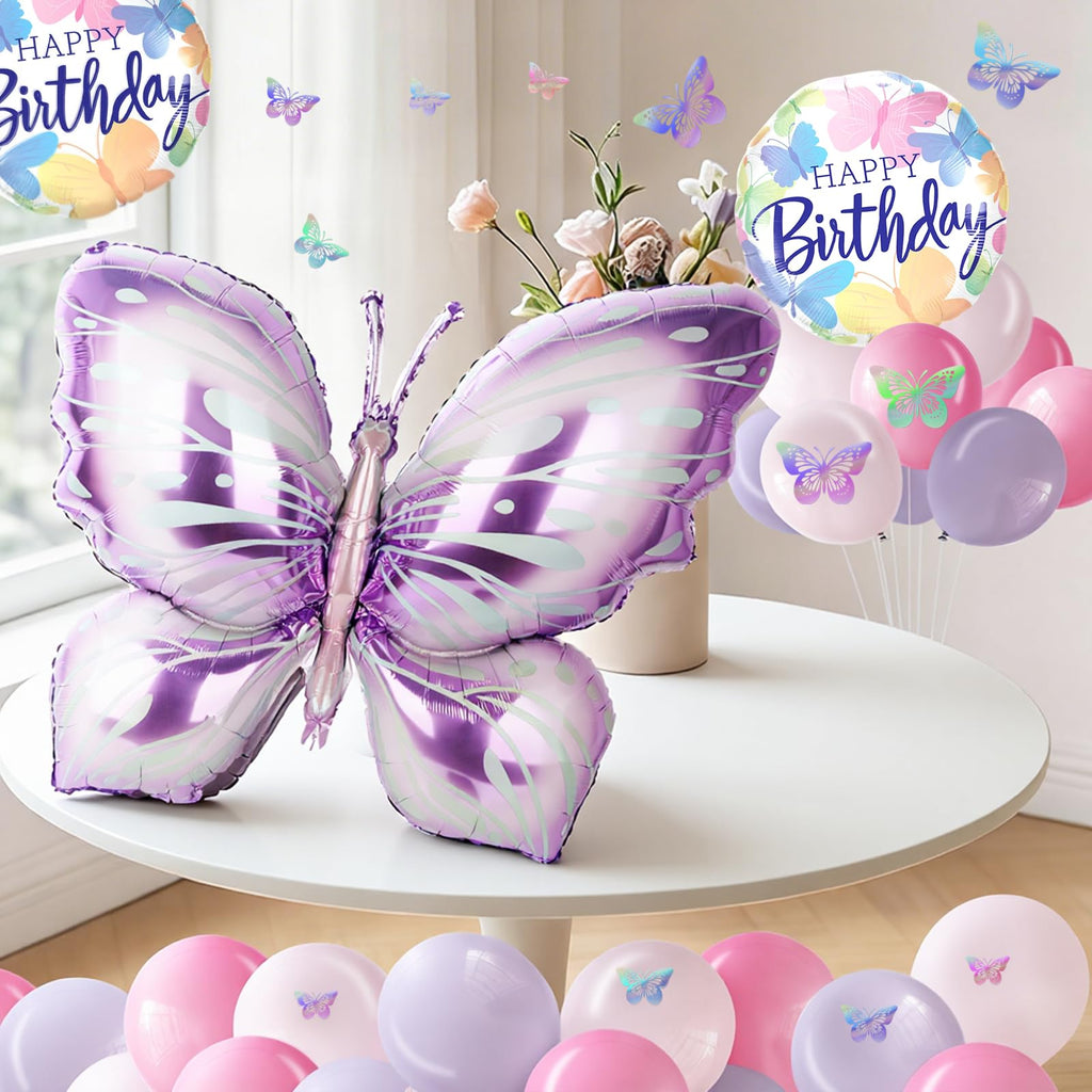 Melody Fantasy Purple Butterfly Birthday Decorations for 5th Birthday Girls - Balloons, Honeycomb Balls & 3D Butterflies