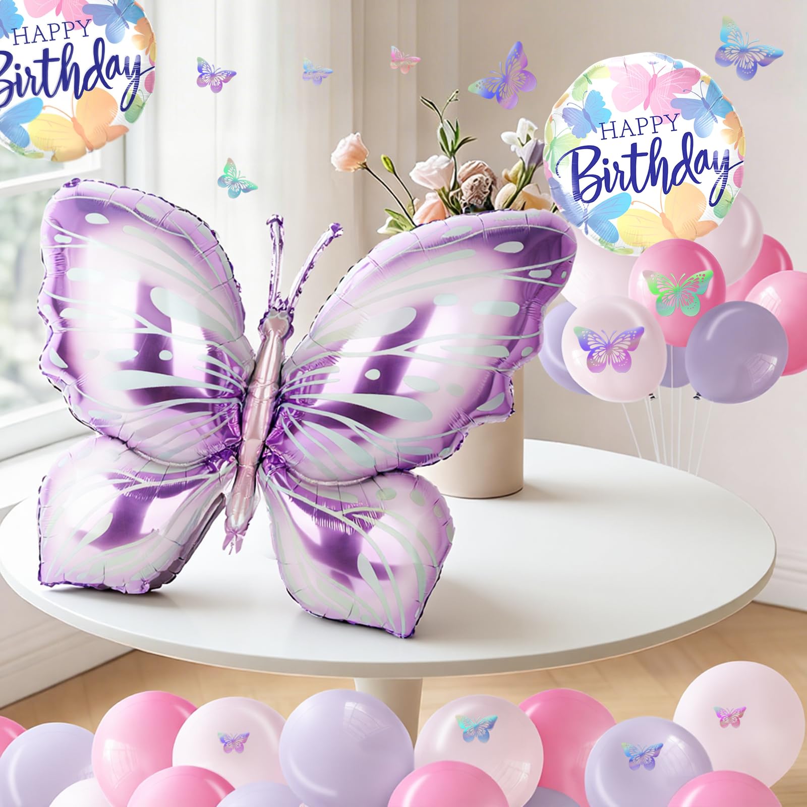 Melody Fantasy Purple Butterfly Birthday Decorations for 5th Birthday Girls - Balloons, Honeycomb Balls & 3D Butterflies