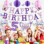 Melody Fantasy Purple Butterfly Birthday Decorations for 5th Birthday Girls - Balloons, Honeycomb Balls & 3D Butterflies
