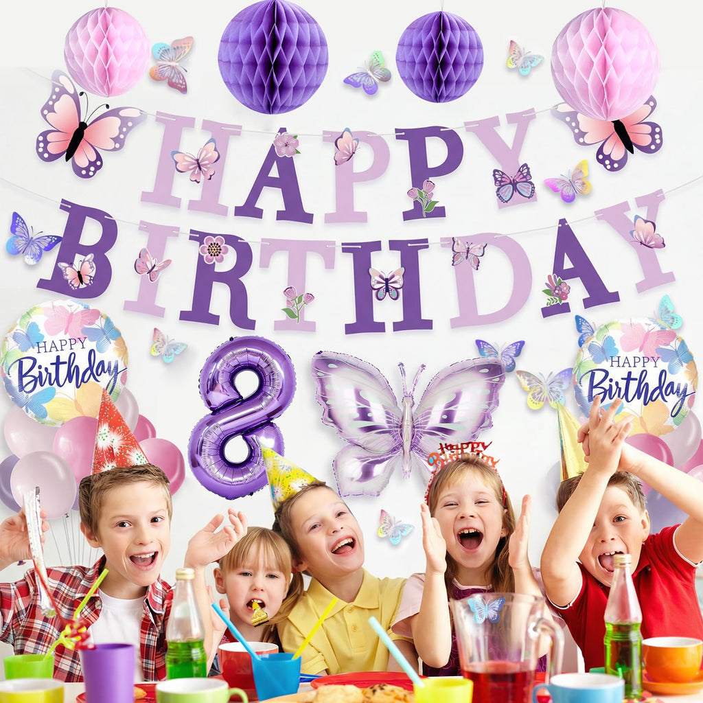 melody fantasy Purple Butterfly Birthday Decorations for 8th Birthday Girls | 3D Butterflies & Foil Balloons