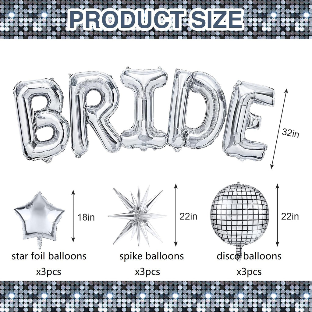 Melody Fantasy Bride Balloons Kit – Silver Giant 32in BRIDE Letters + Silver Balloons