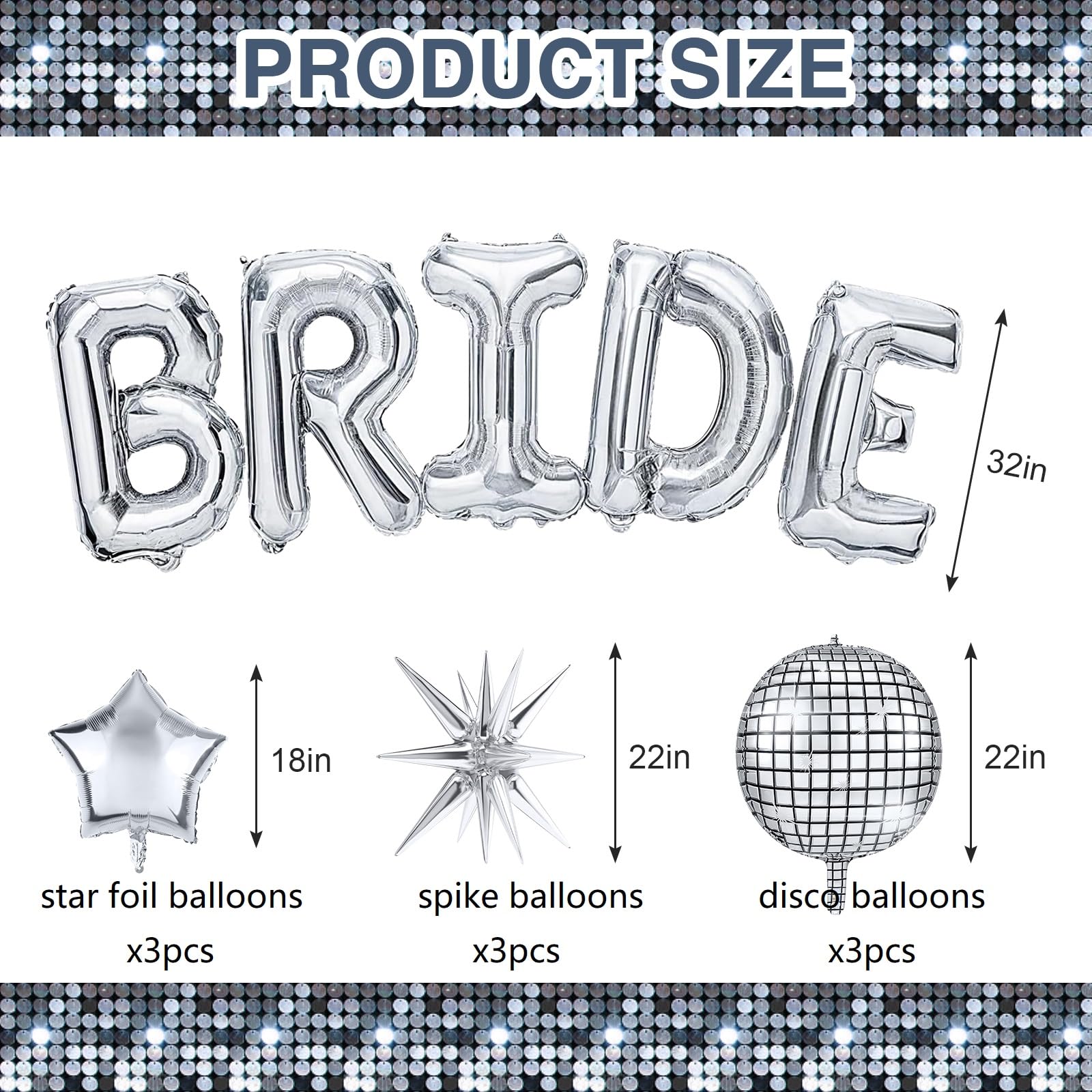 Melody Fantasy Bride Balloons Kit – Silver Giant 32in BRIDE Letters + Silver Balloons