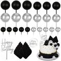 MEMOVAN 26pcs Black Boho Cake Topper Set – Palm Leaves & Silver Balls for Birthday, Wedding & Baby Shower