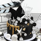 MEMOVAN 26pcs Black Boho Cake Topper Set – Palm Leaves & Silver Balls for Birthday, Wedding & Baby Shower