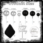 MEMOVAN 26pcs Black Boho Cake Topper Set – Palm Leaves & Silver Balls for Birthday, Wedding & Baby Shower