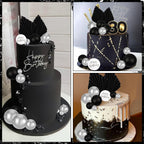 MEMOVAN 26pcs Black Boho Cake Topper Set – Palm Leaves & Silver Balls for Birthday, Wedding & Baby Shower