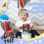 MEMOVAN Two Fast Race Car Cake Topper – 2nd Birthday Party Decoration, Double-Sided
