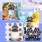 MEMOVAN Racing Car Cake Topper – Checkered Flag Birthday Decor for Boys & Girls