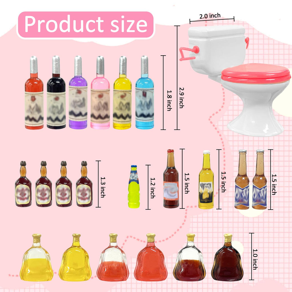 MEMOVAN Toilet Cake Topper + 21 Miniature Wine Bottle Toppers – 22-Piece Dollhouse Party Decor