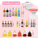 MEMOVAN Toilet Cake Topper + 21 Miniature Wine Bottle Toppers – 22-Piece Dollhouse Party Decor