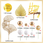 MEMOVAN White Gold Balls Cake Toppers – Champagne Rose & Gold Palm Leaves for Boho Birthday, Wedding & Baby Shower