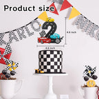 MEMOVAN Race Car 2nd Birthday Cake Topper | Checkered Flag Theme, Double-Sided