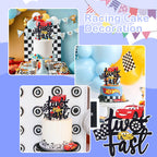 MEMOVAN Two Fast Race Car Cake Topper – 2nd Birthday Party Decoration, Double-Sided