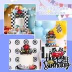 MEMOVAN Race Car Birthday Cake Topper - Double-Sided Checkered Flag Party Decor