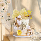 MEMOVAN White Gold Balls Cake Toppers – Champagne Rose & Gold Palm Leaves for Boho Birthday, Wedding & Baby Shower