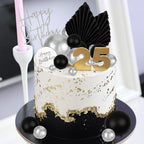 MEMOVAN 26pcs Black Boho Cake Topper Set – Palm Leaves & Silver Balls for Birthday, Wedding & Baby Shower