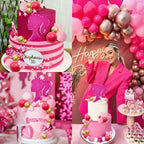 MEMOVAN Hot Pink Girl Cake Topper 31PCS – Princess Theme Cake Decoration Set