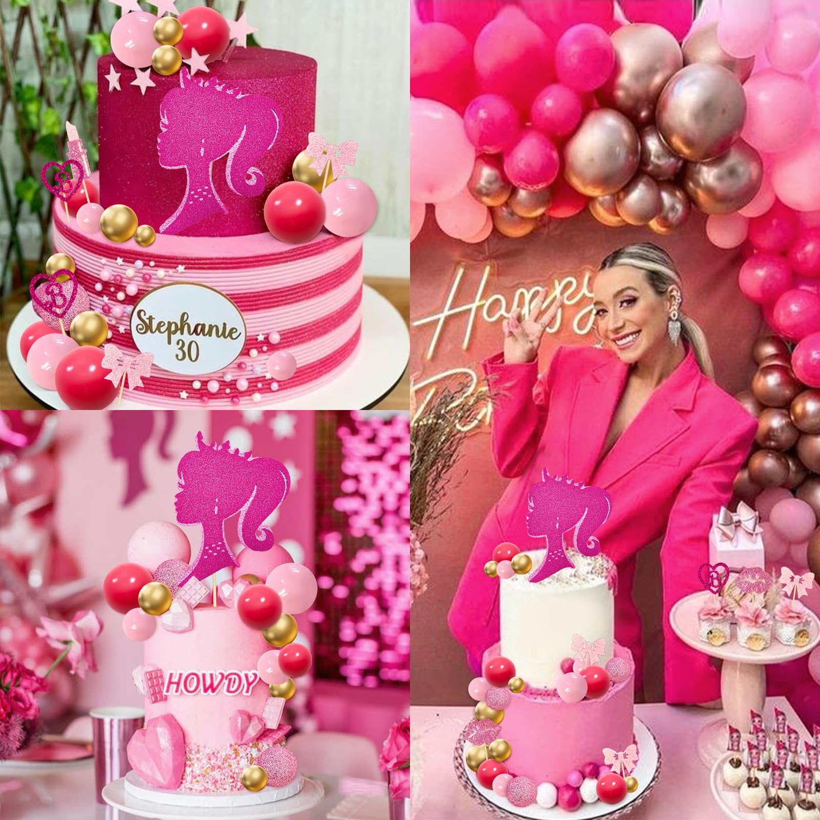 MEMOVAN Hot Pink Girl Cake Topper 31PCS – Princess Theme Cake Decoration Set