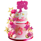 MEMOVAN Hot Pink Girl Cake Toppers – 36pc Boho Pink Princess Party Decorations