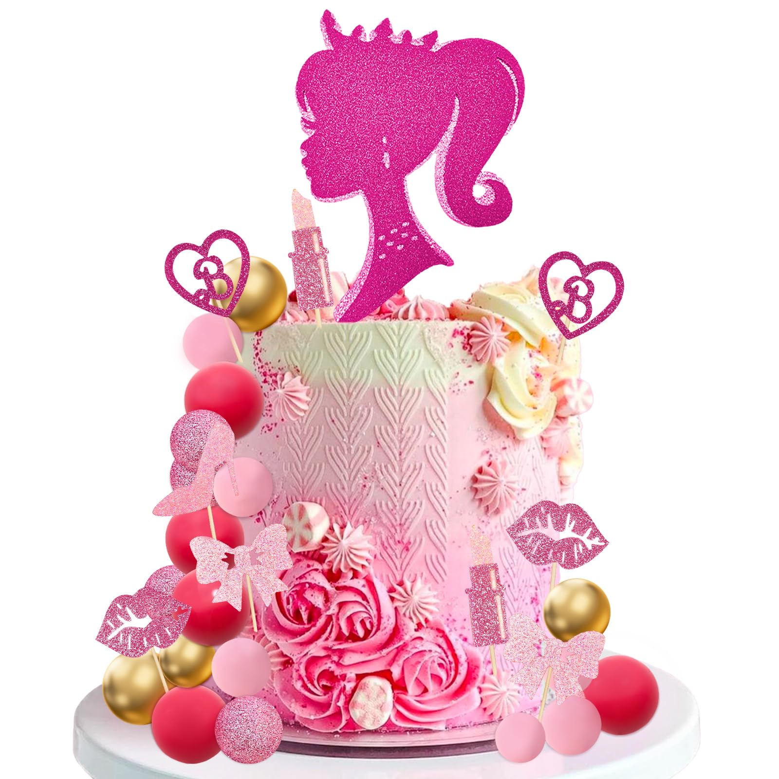 MEMOVAN Hot Pink Girl Cake Topper 31PCS – Princess Theme Cake Decoration Set