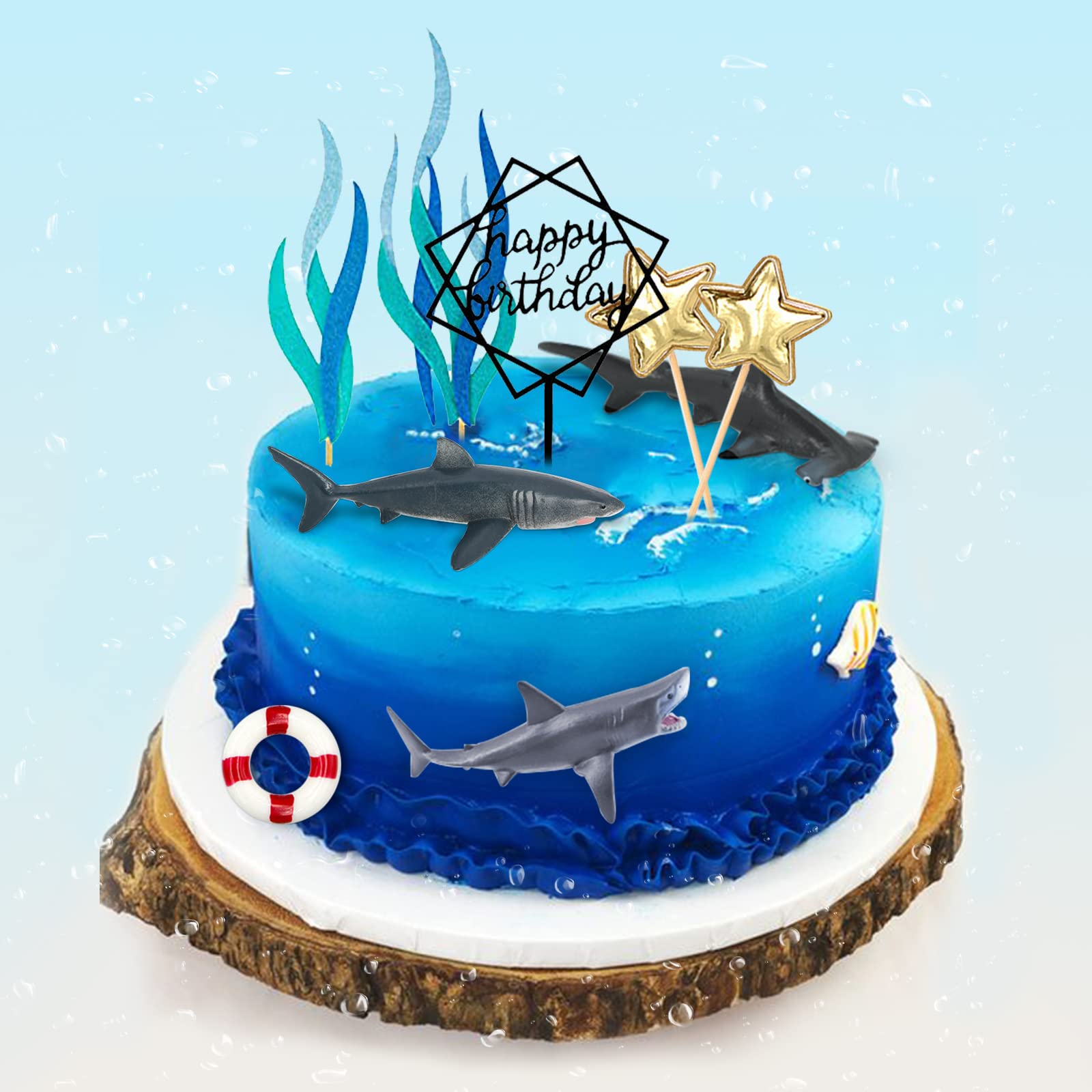 MEMOVAN Shark Cake Toppers – 9pc Ocean Theme Cake Decoration Set