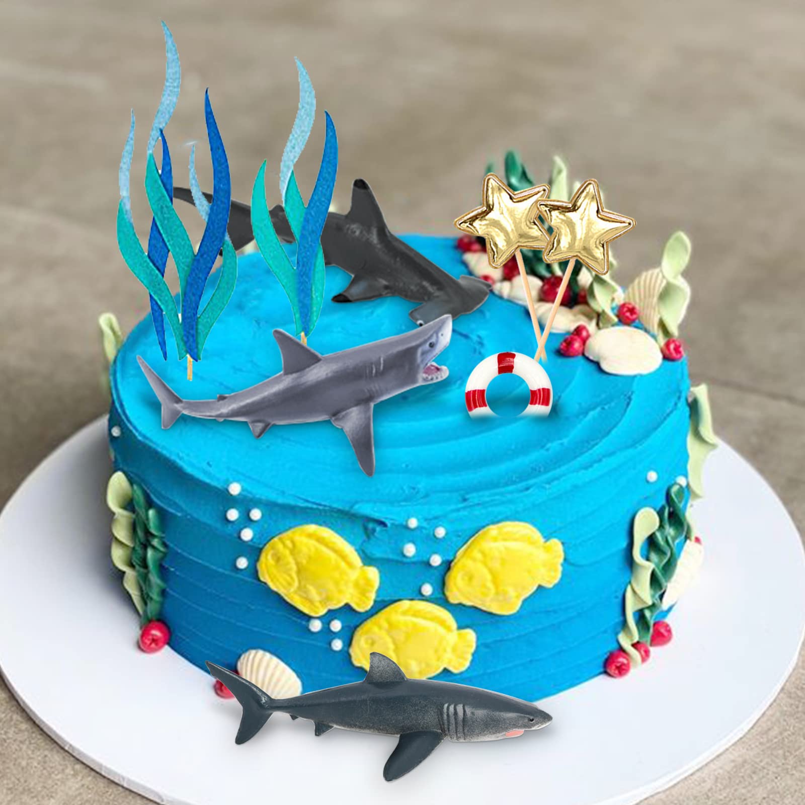 MEMOVAN Shark Cake Toppers – 9pc Ocean Theme Cake Decoration Set