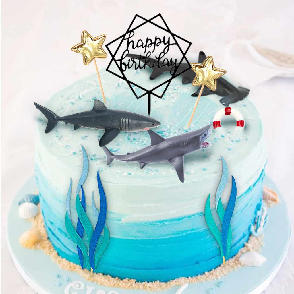 MEMOVAN Shark Cake Toppers – 9pc Ocean Theme Cake Decoration Set