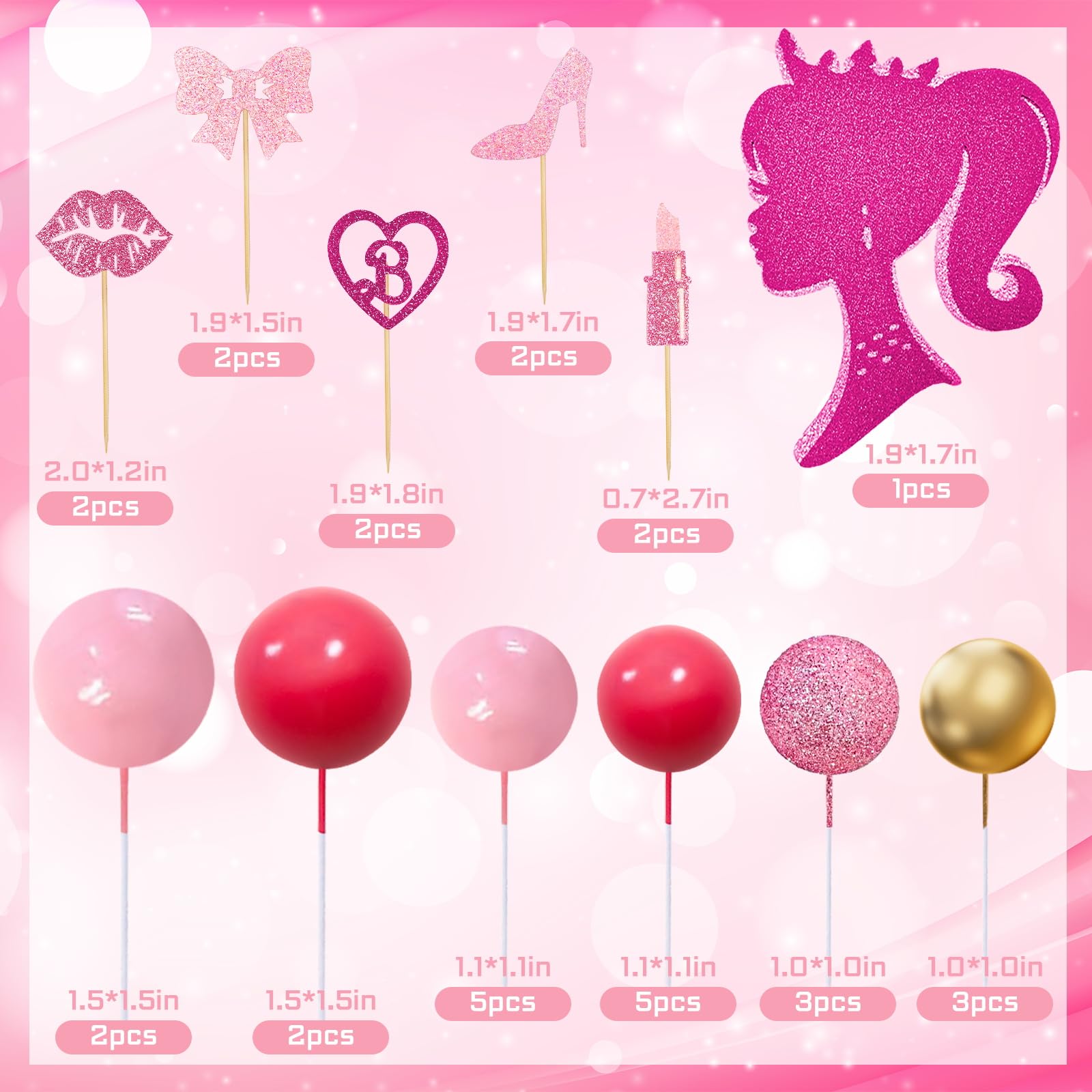 MEMOVAN Hot Pink Girl Cake Topper 31PCS – Princess Theme Cake Decoration Set