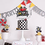 MEMOVAN Race Car Birthday Cake Topper - Double-Sided Checkered Flag Party Decor