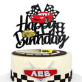 MEMOVAN Race Car Birthday Cake Topper - Double-Sided Checkered Flag Party Decor