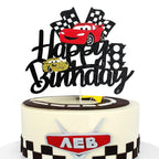 MEMOVAN Race Car Birthday Cake Topper - Double-Sided Checkered Flag Party Decor
