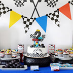 MEMOVAN Race Car 2nd Birthday Cake Topper | Checkered Flag Theme, Double-Sided