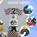 MEMOVAN Race Car 2nd Birthday Cake Topper | Checkered Flag Theme, Double-Sided